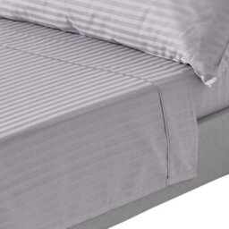 Homescapes Grey Egyptian Cotton Satin Stripe Flat Sheet 330 Tc, Double