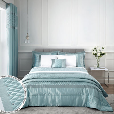 Catherine Lansfield Bedding Sequin Cluster Duvet Cover Set With Pillowcase Duck Egg Blue - image 1