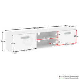 Lassic Vida Designs Cosmo White 2 Door Tv Unit 160Cm Sideboard Cabinet - thumbnail 2