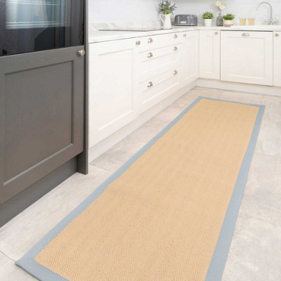 Loomed Natural Jute Blue Grey Cotton Border Runner Rug 70X240Cm - image 1