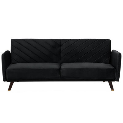 Beliani Sofa Bed 3 Seater Senja Velvet Black - image 1