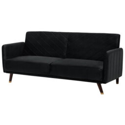 Beliani Sofa Bed 3 Seater Senja Velvet Black - thumbnail 5
