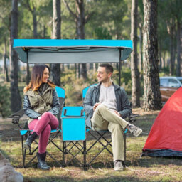 Costway Double Sunshade Folding Chairs 2-Person Camping Fishing Chairs-Blue - thumbnail 8