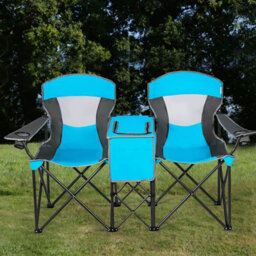 Costway Double Sunshade Folding Chairs 2-Person Camping Fishing Chairs-Blue - thumbnail 5