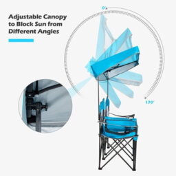 Costway Double Sunshade Folding Chairs 2-Person Camping Fishing Chairs-Blue - thumbnail 4