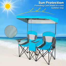 Costway Double Sunshade Folding Chairs 2-Person Camping Fishing Chairs-Blue - thumbnail 7