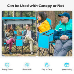 Costway Double Sunshade Folding Chairs 2-Person Camping Fishing Chairs-Blue - thumbnail 3