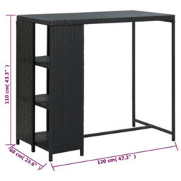 Berkfield Bar Table With Storage Rack Black 120X60X110 Cm Poly Rattan - thumbnail 7