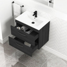 Royal Bathrooms Turin Hale Black 600mm Wall Hung Vanity Unit 2 Drawer With Minimalist Basin Sink & Matt Black Handles - thumbnail 5