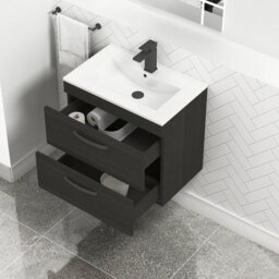 Royal Bathrooms Turin Hale Black 600mm Wall Hung Vanity Unit 2 Drawer With Minimalist Basin Sink & Matt Black Handles - thumbnail 3