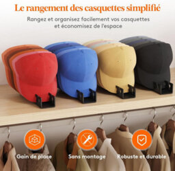 2 Pack Cap Holders, Cap Stands, No Installation Required, Cap Organizer, Wall-Mounted Hat Rack - thumbnail 2