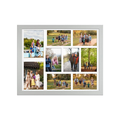 AK Frames 20X16 Silver Sleek Multi Photo Frame With White Mount - Holds 9 Apertures (2X) 7X5, (7X) 6X4 Photos - image 1