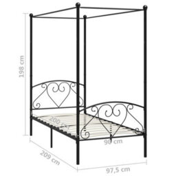 284433 Vidaxl Canopy Bed Frame Without Mattress Black Metal 90X200 Cm - thumbnail 7