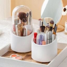 Living And Home White Plastic Rotating Makeup Brush Cylinder Case With Removable Compartments - thumbnail 2