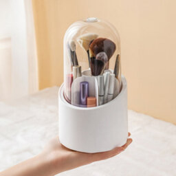 Living And Home White Plastic Rotating Makeup Brush Cylinder Case With Removable Compartments