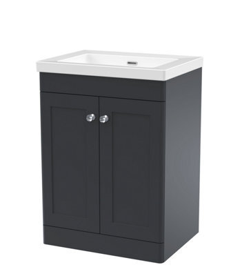 Balterley Swynnerton Traditional 2 Door Floor Standing Vanity Unit With Fireclay Basin, Dark Grey, 600mm - image 1