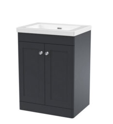Balterley Swynnerton Traditional 2 Door Floor Standing Vanity Unit With Fireclay Basin, Dark Grey, 600mm - thumbnail 1
