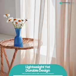 "Neel Blue Voile Curtains Slot Top, 2 Curtains, Cream - 56"" Width X 72"" Drop" - thumbnail 9