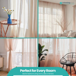 "Neel Blue Voile Curtains Slot Top, 2 Curtains, Cream - 56"" Width X 72"" Drop" - thumbnail 8