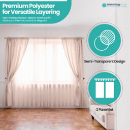 "Neel Blue Voile Curtains Slot Top, 2 Curtains, Cream - 56"" Width X 72"" Drop" - thumbnail 5