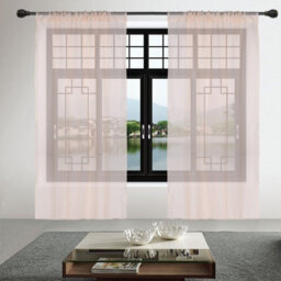 "Neel Blue Voile Curtains Slot Top, 2 Curtains, Cream - 56"" Width X 72"" Drop"