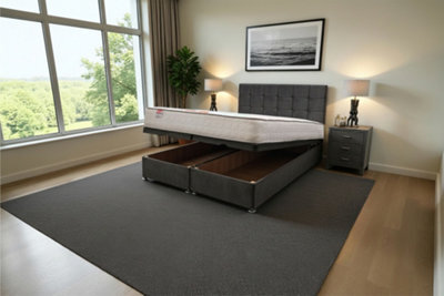 "Knight Sleep Cubed Ottoman Bed Charcoal Plush 2Ft6 With Mattress & 24""headboard - Small Single" - image 1