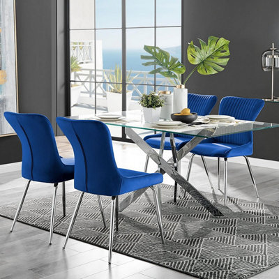 Furniturebox Uk Leonardo 4 Table And 4 Blue Nora Silver Leg Chairs - image 1