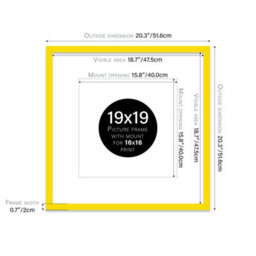 "19X19"" Yellow Picture Frame - 19X19"" Square Frame With 16X16"" Mount For 19X19""/16X16"" Pictures Moderrn Style Thin Edge, 1 Pack" - thumbnail 2