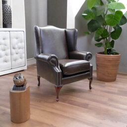 Chesterfield Flat Saxon High Back Chair Antique Brown Leather In Mallory Style - thumbnail 2