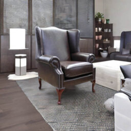 Chesterfield Flat Saxon High Back Chair Antique Brown Leather In Mallory Style - thumbnail 3