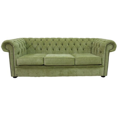 Chesterfield 3 Seater Sofa Velluto Lime Green Velvet Fabric In Classic Style - image 1