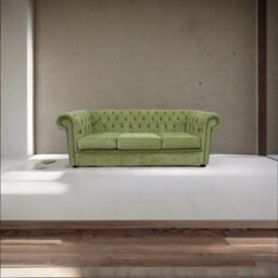 Chesterfield 3 Seater Sofa Velluto Lime Green Velvet Fabric In Classic Style - thumbnail 4