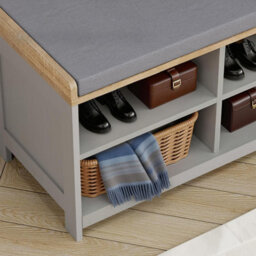 Taylor & Brown Grey Storage Bench With Cushion, 4-Shelf Shoe Storage Bench With Seat, Padded Entryway Shoe Changing Stool - thumbnail 4