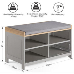 Taylor & Brown Grey Storage Bench With Cushion, 4-Shelf Shoe Storage Bench With Seat, Padded Entryway Shoe Changing Stool - thumbnail 7