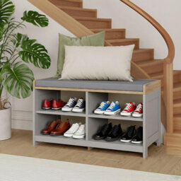 Taylor & Brown Grey Storage Bench With Cushion, 4-Shelf Shoe Storage Bench With Seat, Padded Entryway Shoe Changing Stool - thumbnail 3