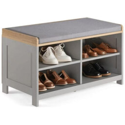 Taylor & Brown Grey Storage Bench With Cushion, 4-Shelf Shoe Storage Bench With Seat, Padded Entryway Shoe Changing Stool