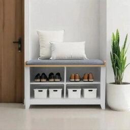 Taylor & Brown Grey Storage Bench With Cushion, 4-Shelf Shoe Storage Bench With Seat, Padded Entryway Shoe Changing Stool - thumbnail 2