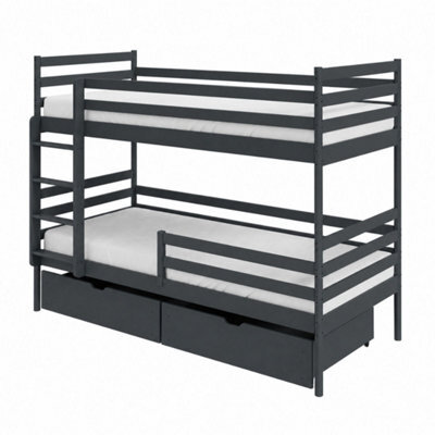 Arte Gusto Graphite Wooden Bunk Bed 90 X 200Cm - With 2 Foam Mattresses - image 1