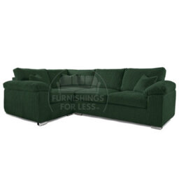 Furnishings For Less UK Delta Large Green 4 Seater Corner Sofa Left Hand Facing Jumbo Cord L Shape - thumbnail 1