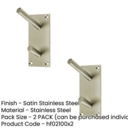 Loops 2 Pack Premium Satin Stainless Steel Hat And Coat Hook - 94X46mm - Wall Mounted Clothing Hook - thumbnail 2