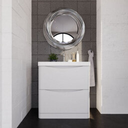 Balterley Dunwood Modern Bathroom Floor Standing 2 Drawer Vanity Unit & Ceramic Basin, Satin White, 800mm - thumbnail 2