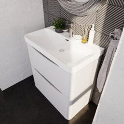 Balterley Dunwood Modern Bathroom Floor Standing 2 Drawer Vanity Unit & Ceramic Basin, Satin White, 800mm - thumbnail 3