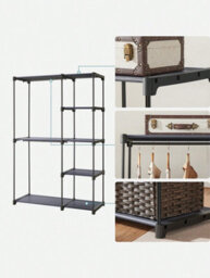 Songmics Ryg024G02 Storage Cabinet, Folding Wardrobe, Wardrobe, Metal Wardrobe With Hanging Bars, Clothes Rack - thumbnail 4