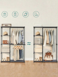 Songmics Ryg024G02 Storage Cabinet, Folding Wardrobe, Wardrobe, Metal Wardrobe With Hanging Bars, Clothes Rack - thumbnail 3