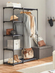 Songmics Ryg024G02 Storage Cabinet, Folding Wardrobe, Wardrobe, Metal Wardrobe With Hanging Bars, Clothes Rack - thumbnail 2
