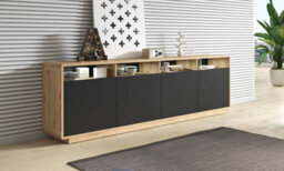 Arte Sophisticated Aston 25 Sideboard Cabinet 238Cm - Black Matt & Oak Torus: Versatile Storage Solution For Contemporary Living Spaces - thumbnail 3