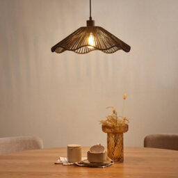 Wyld And Coco Boholoom Pendant Lamp Black - Handmade Paper Shade, Metal Base, Rustic Modern Lighting For Dining And Living - thumbnail 2