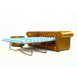 Chesterfield 3 Seater Sofabed Batani Gold Real Faux Leather In Classic Style - thumbnail 3