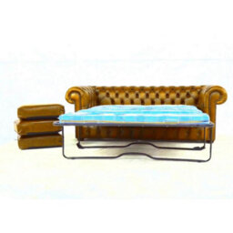 Chesterfield 3 Seater Sofabed Batani Gold Real Faux Leather In Classic Style - thumbnail 2