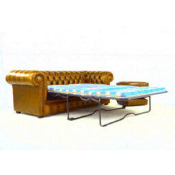 Chesterfield 3 Seater Sofabed Batani Gold Real Faux Leather In Classic Style - thumbnail 4